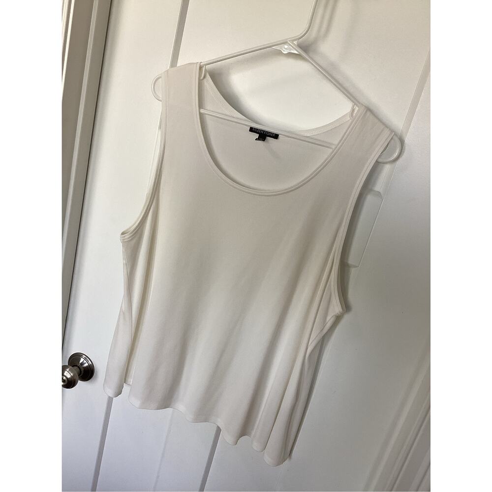 Eileen Fisher Women's Stretch Silk Jersey Scoop Neck Tank Top White Size Large